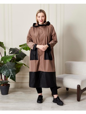 Zer Otantik Modern Kesim Kapüşonlu Yağmurluk Vizon