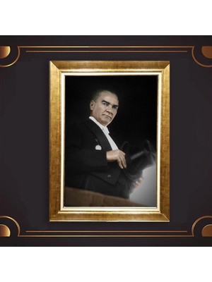 Giyense Özel Seri Altın Paspartulu Çerçeveli Atatürk Tablo FTY099