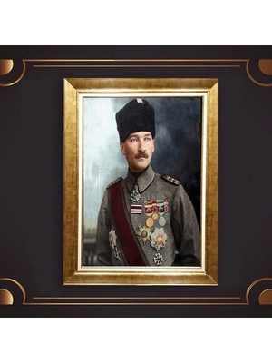 Giyense Özel Seri Altın Paspartulu Çerçeveli Atatürk Tablo FTY113