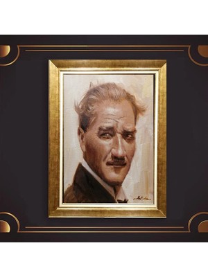 Giyense Özel Seri Altın Paspartulu Çerçeveli Atatürk Tablo FTY350