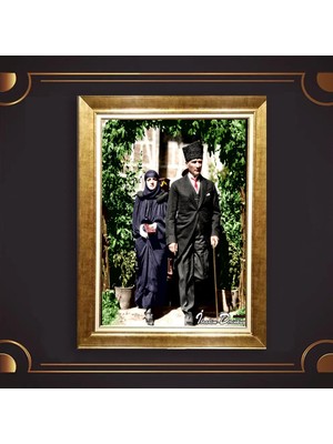 Giyense Özel Seri Altın Paspartulu Çerçeveli Atatürk Tablo FTY109