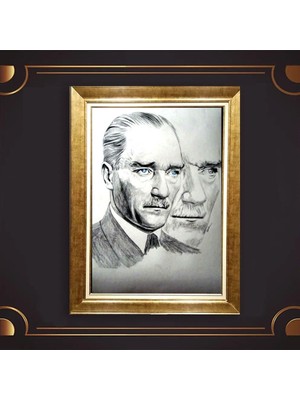 Giyense Özel Seri Altın Paspartulu Çerçeveli Atatürk Tablo FTY119
