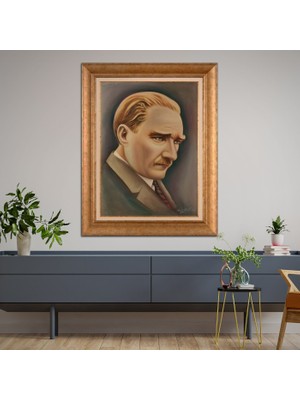Giyense Özel Seri Altın Paspartulu Çerçeveli Atatürk Tablo FTY188