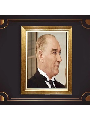 Giyense Özel Seri Altın Paspartulu Çerçeveli Atatürk Tablo FTY360