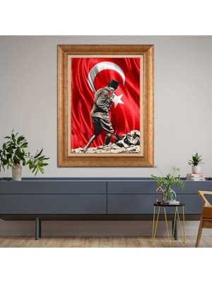 Giyense Özel Seri Altın Paspartulu Çerçeveli Atatürk Tablo FTY197