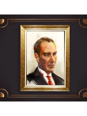 Giyense Özel Seri Altın Paspartulu Çerçeveli Atatürk Tablo FTY155