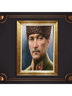 Giyense Özel Seri Altın Paspartulu Çerçeveli Atatürk Tablo FTY333