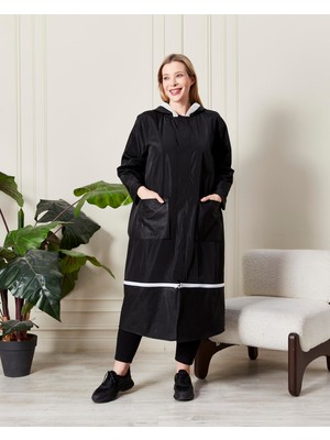 Zer Otantik Modern Kesim Kapüşonlu Yağmurluk Siyah