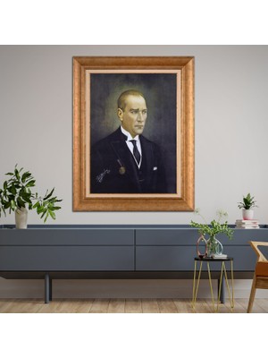 Giyense Özel Seri Altın Paspartulu Çerçeveli Atatürk Tablo FTY306