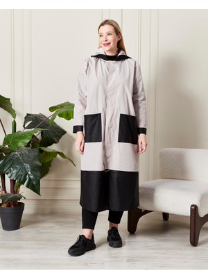 Zer Otantik Modern Kesim Kapüşonlu Yağmurluk Krem