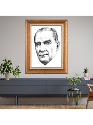 Giyense Özel Seri Altın Paspartulu Çerçeveli Atatürk Tablo FTY268