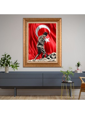 Giyense Özel Seri Altın Paspartulu Çerçeveli Atatürk Tablo FTY290