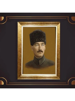 Giyense Özel Seri Altın Paspartulu Çerçeveli Atatürk Tablo FTY345