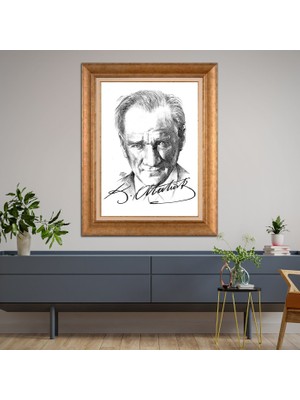 Giyense Özel Seri Altın Paspartulu Çerçeveli Atatürk Tablo FTY495