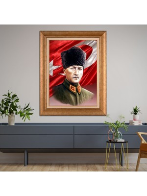 Giyense Özel Seri Altın Paspartulu Çerçeveli Atatürk Tablo FTY294