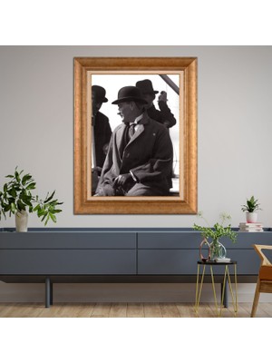 Giyense Özel Seri Altın Paspartulu Çerçeveli Atatürk Tablo FTY375
