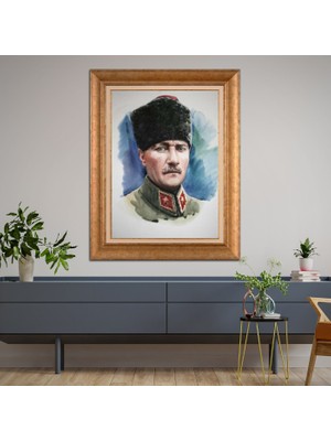 Giyense Özel Seri Altın Paspartulu Çerçeveli Atatürk Tablo FTY379