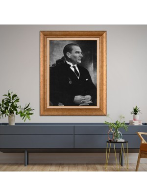 Giyense Özel Seri Altın Paspartulu Çerçeveli Atatürk Tablo FTY483
