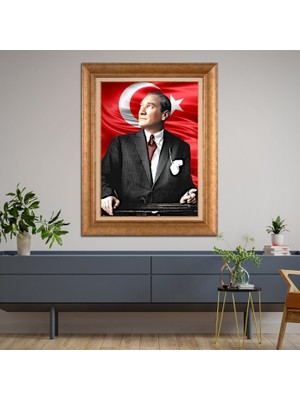 Giyense Özel Seri Altın Paspartulu Çerçeveli Atatürk Tablo FTY212