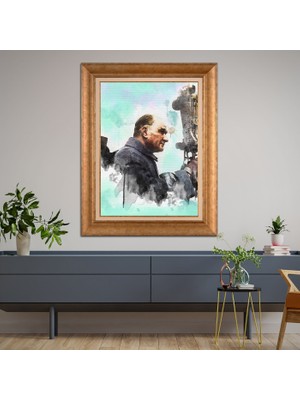 Giyense Özel Seri Altın Paspartulu Çerçeveli Atatürk Tablo FTY293
