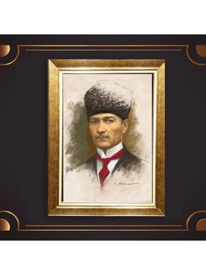 Giyense Özel Seri Altın Paspartulu Çerçeveli Atatürk Tablo FTY325