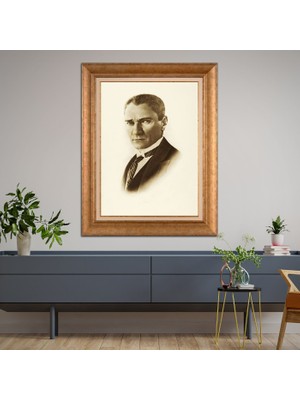 Giyense Özel Seri Altın Paspartulu Çerçeveli Atatürk Tablo FTY572