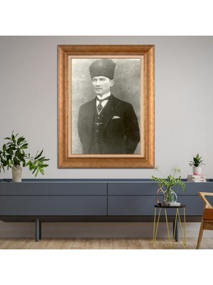 Giyense Özel Seri Altın Paspartulu Çerçeveli Atatürk Tablo FTY666