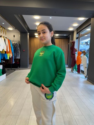 Tinyvoi Bisiklet Yaka Nakışlı 3 Iplik Şardonlu Çocuk Sweatshirt