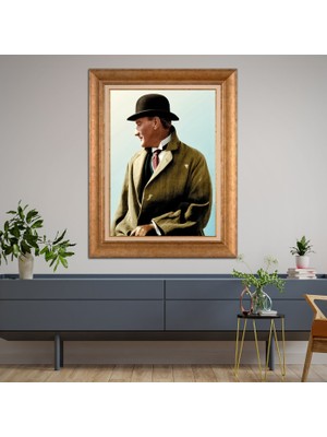 Giyense Özel Seri Altın Paspartulu Çerçeveli Atatürk Tablo FTY479