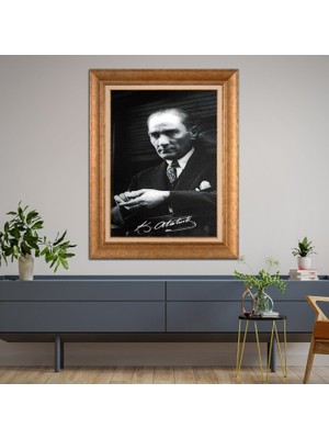 Giyense Özel Seri Altın Paspartulu Çerçeveli Atatürk Tablo FTY588