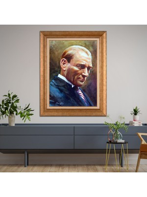 Giyense Özel Seri Altın Paspartulu Çerçeveli Atatürk Tablo FTY578