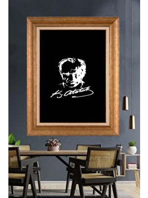 Giyense Özel Seri Altın Paspartulu Çerçeveli Atatürk Tablo FTY732