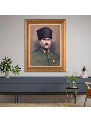Giyense Özel Seri Altın Paspartulu Çerçeveli Atatürk Tablo FTY566
