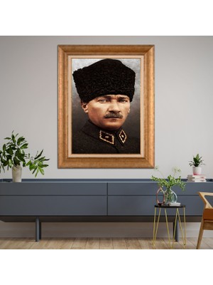 Giyense Özel Seri Altın Paspartulu Çerçeveli Atatürk Tablo FTY594
