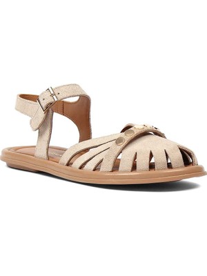 Celal Gültekin Kadın Bej Tokalı Süet Deri Sandalet