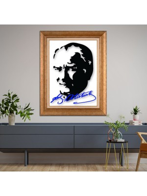 Giyense Özel Seri Altın Paspartulu Çerçeveli Atatürk Tablo FTY636