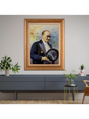 Giyense Özel Seri Altın Paspartulu Çerçeveli Atatürk Tablo FTY890