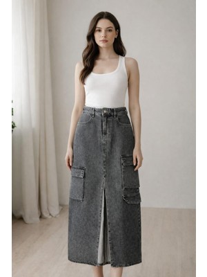 Sısley 2 Cep On Yırtmaclı Kargo  Cep Uzun Kot Etek