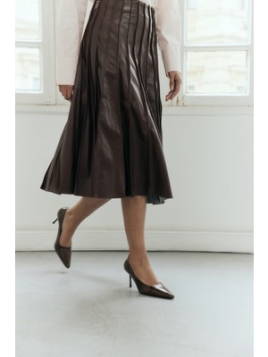 Lutvelizade Topuklu 2602 - Deri Görünümlü Sivri Burun Stiletto Acı Kahve Kadın Topuklu