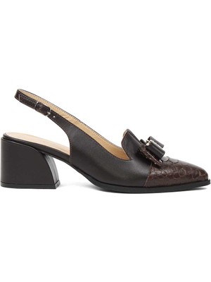 Celal Gültekin Kadın Kahverengi Kalın Topuklu Kroko Deri Ayakkabı