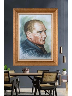 Giyense Özel Seri Altın Paspartulu Çerçeveli Atatürk Tablo FTY859