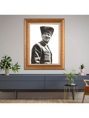 Giyense Özel Seri Altın Paspartulu Çerçeveli Atatürk Tablo FTY1041