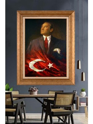 Giyense Özel Seri Altın Paspartulu Çerçeveli Atatürk Tablo FTY1019