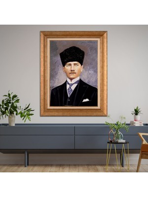Giyense Özel Seri Altın Paspartulu Çerçeveli Atatürk Tablo FTY885