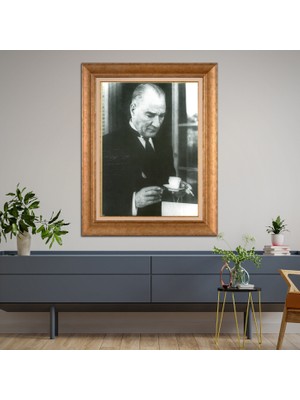 Giyense Özel Seri Altın Paspartulu Çerçeveli Atatürk Tablo FTY913
