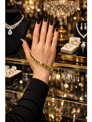 Reva Revsteel Gold Renk Çelik Zincir Bileklik 20 cm – Kalın Model Şık ve Dayanıklı Tasarım