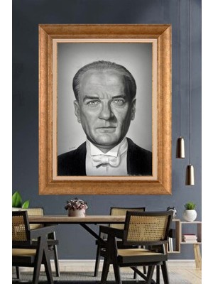 Giyense Özel Seri Altın Paspartulu Çerçeveli Atatürk Tablo FTY861