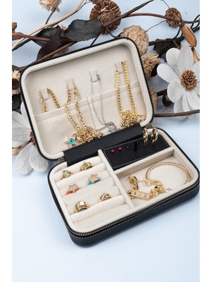 UltraMint Büyük Boy Çok Bölmeli Takı Organizer ve Seyahat Çantası, Ahşap Siyah