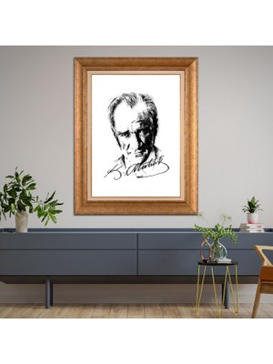 Giyense Özel Seri Altın Paspartulu Çerçeveli Atatürk Tablo FTY1035