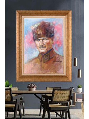 Giyense Özel Seri Altın Paspartulu Çerçeveli Atatürk Tablo FTY1136